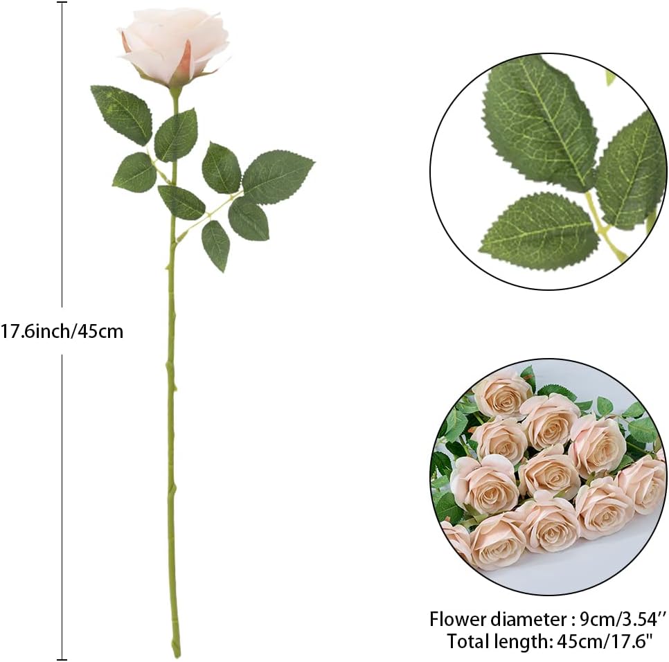 12Pcs Blush Pink Rose Artificial Flowers Faux Roses Silk Rose Fake Flowers Rose with Long Stems for DIY Wedding Bouquets Centerpieces Baby Shower Party Home Decorations (Blush Pink)