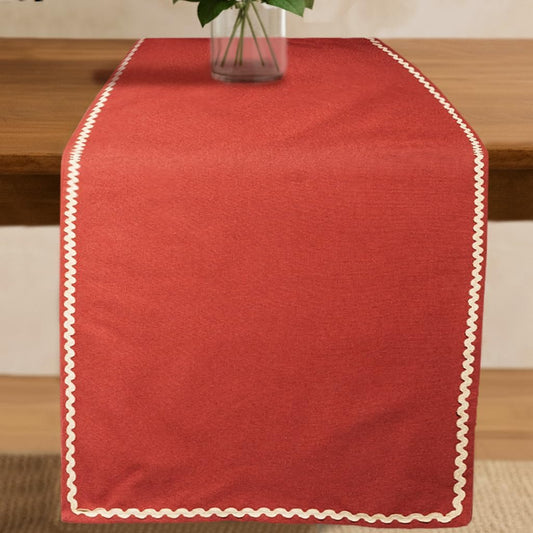 Folkulture Table Runner 72 Inches Long | Rick Rack Embroidered Runner for Home Decor | 100% Cotton Long Table-Runner for Christmas Decor | Burnt Orange & Beige | Wash Friendly
