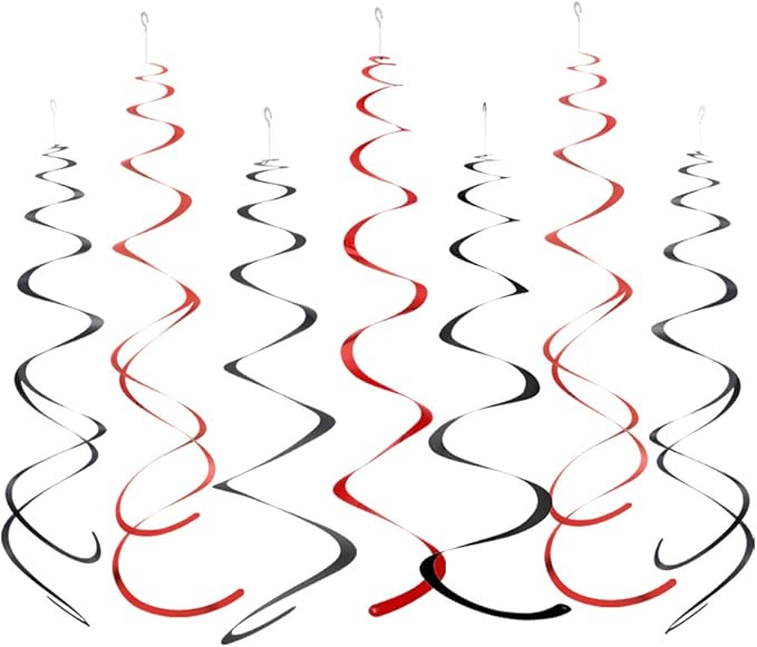 MOWO Black and Red Foil Swirl Hanging Decoration for Birthday Graduation Wedding New Year Halloween Party Supplies,Pack of 20