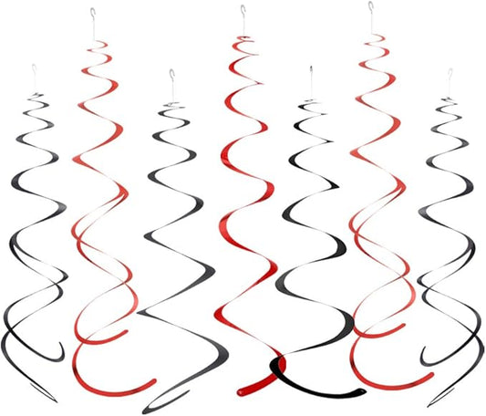MOWO Black and Red Foil Swirl Hanging Decoration for Birthday Graduation Wedding New Year Halloween Party Supplies,Pack of 20