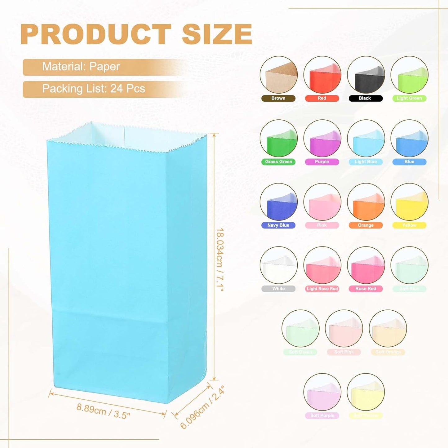 PATIKIL Party Favor Bag, 24 Pcs 3.5x2.4x7.1 Inch Mini Paper Candy Bags Gift Treat Celebration Halloween Goody Birthday Wedding Party with Stickers, Light Blue