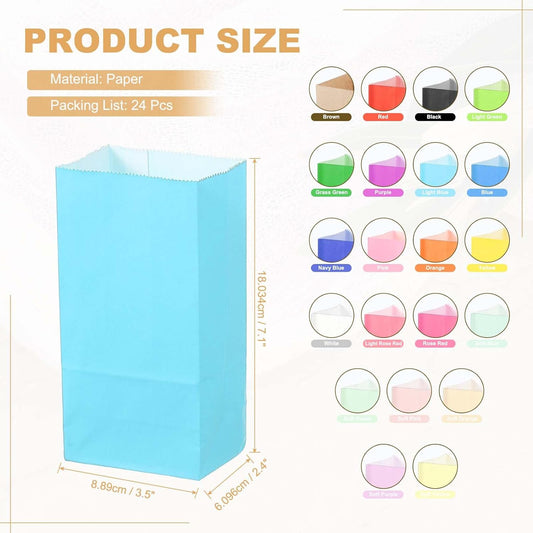 PATIKIL Party Favor Bag, 24 Pcs 3.5x2.4x7.1 Inch Mini Paper Candy Bags Gift Treat Celebration Halloween Goody Birthday Wedding Party with Stickers, Light Blue