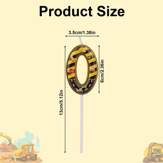 Construction Birthday Number Candles, Yellow & Black Striped Cake Topper Building Theme Party Decorations for Graduation Anniversary Celebration (Number 0)