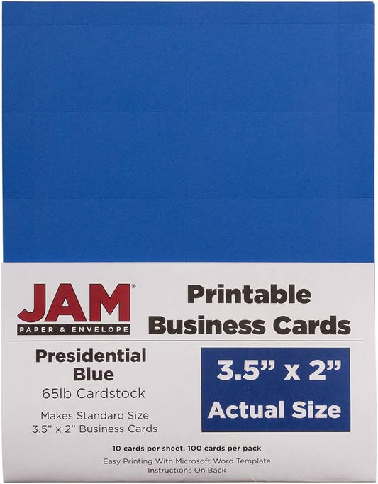 JAM PAPER Printable Business Cards - 3 1/2 x 2 - Presidential Blue - 100/Pack