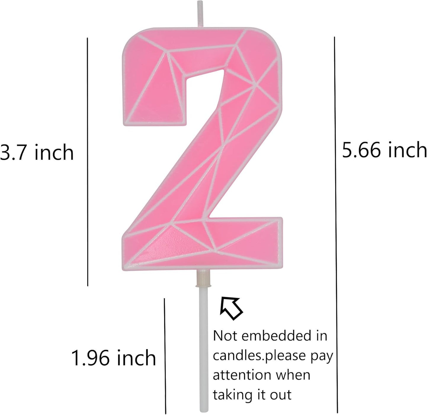 DERVENTA Birthday Candle Big Number 3D Macaron Pink 3.7 inch Party Celebration Anniversary Decoration Cake Topper 1 Piece (Number 2 Macaron Pink)