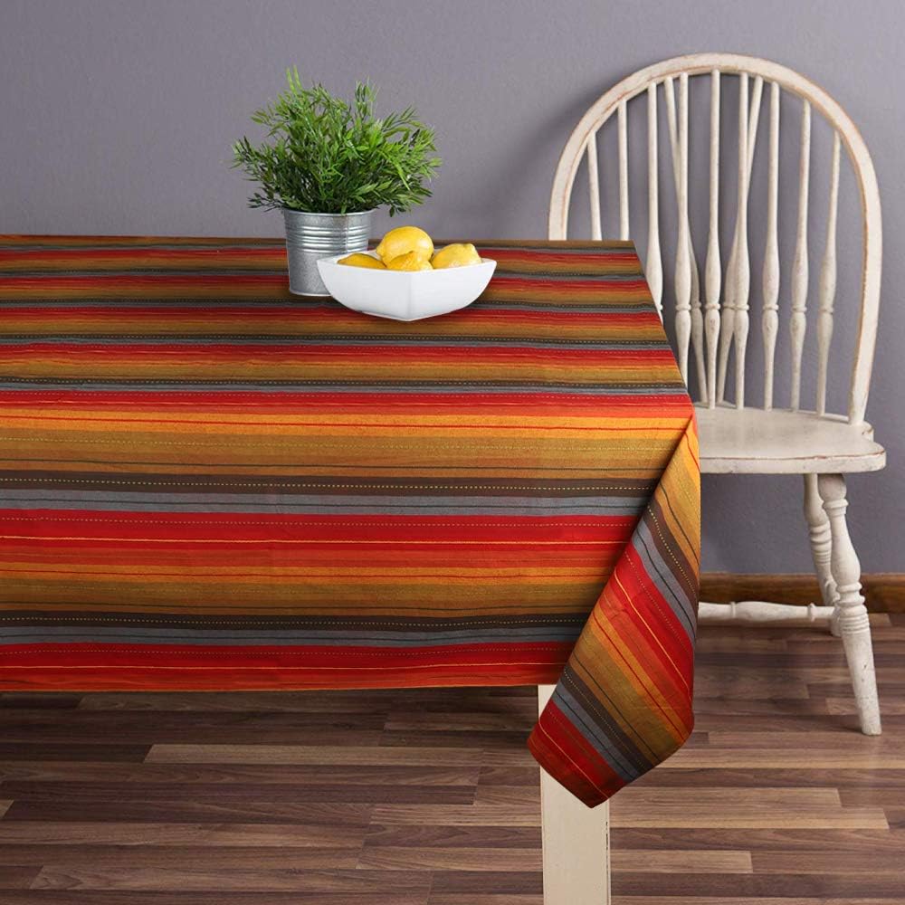Urban Villa Tablecloth Cuisine Stripes Table Cloth Tabletop Cover Kitchen Dining Tablecloth 100% Cotton Great Parties Wedding Holiday Dinner Red Multi Rectangle 60X84 Inches 6-8 Seats Table Cloth