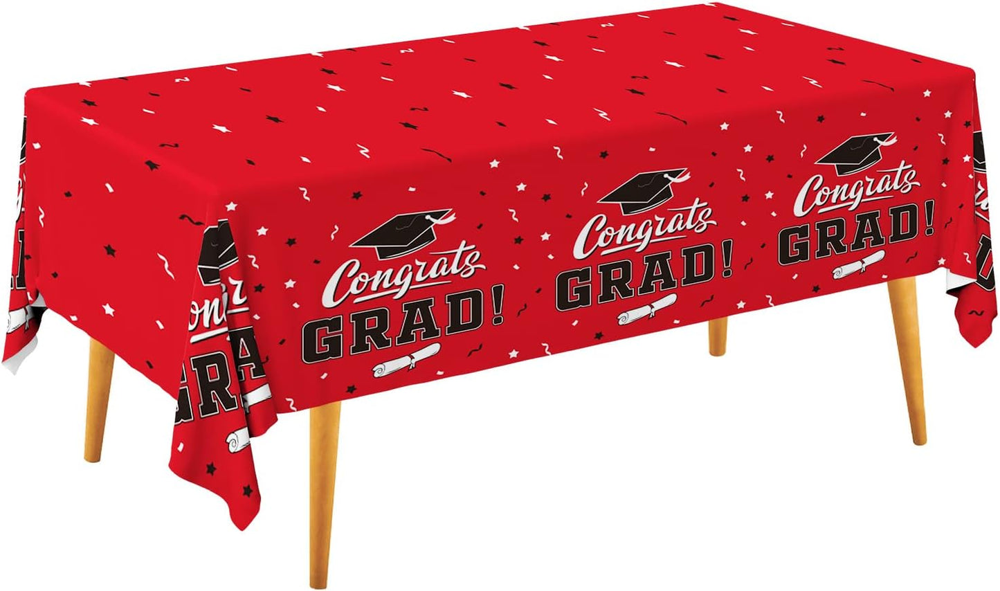 Graduation Party Decorations, Gongrats Grad Tablecover for Graduation Party Supplies, 3 pcs Class Red Table Cloths, 54"x108"