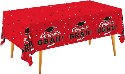 Graduation Party Decorations, Gongrats Grad Tablecover for Graduation Party Supplies, 3 pcs Class Red Table Cloths, 54"x108"