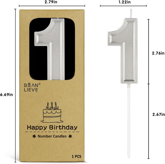 BEAN LIEVE Silver Birthday Candles Number 1, Silver Number Candles, Cake Number Candles for Birthday Parties and Wedding Anniversary Celebrations