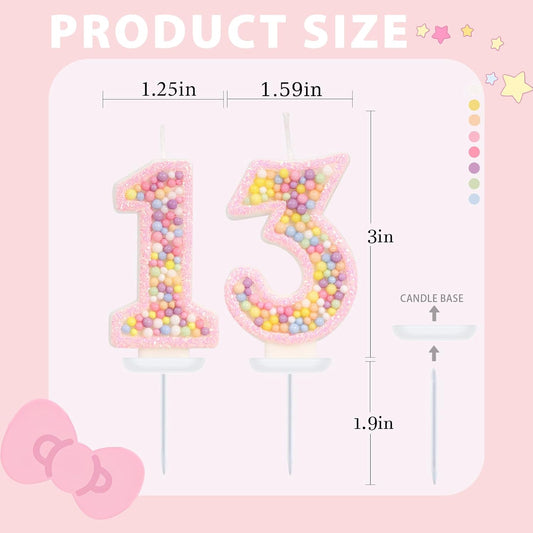 Birthday Candles - Number 13 Candle, Colorful Macaron Candles, 13 Birthday Girl Decorations, Sweet Cake Decorations, Sweet Theme Party Supplies (Pink)