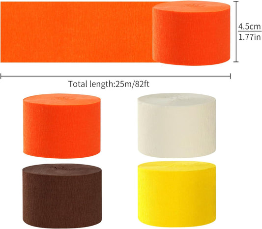 Yellow-Beige Orange-Brown Fall Party-Decorations Streamers - 8 Rolls Boho Autumn Baby Shower Thanksgiving Harvest Crepe Tissue Paper Streamer,Birthday Bridal Bachelorette Wedding Garland Panduola