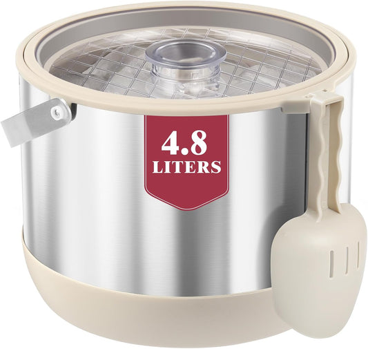 5Quart/4.8L Insulated Ice Bucket with Scoop & Lid, Double-Wall Ice Bucket,Large Party Bucket BPA Free for Cocktail Bar, Champagnes (White)
