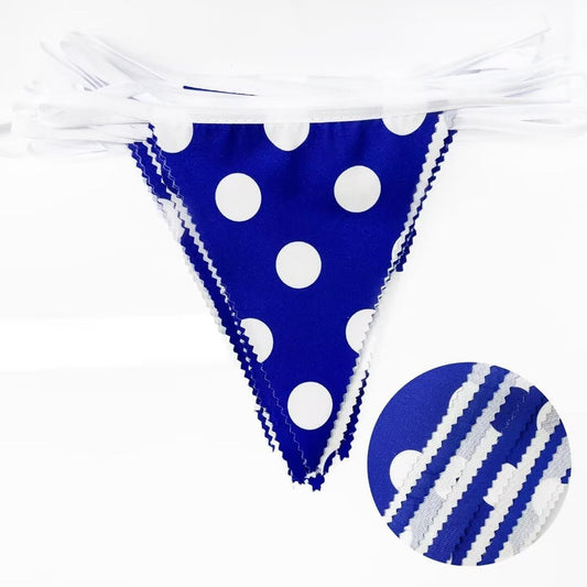 32Ft Royal Blue Party Decorations Blue White Fabric Polka Dot Triangle Banner Flag Pennant Bunting Garland Streamers for Picnic Racing Car BBQ Birthday Baby Shower Outdoor Garden Decor