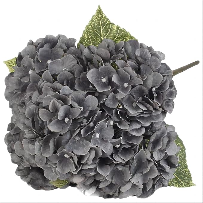 2Bouquets Artificial Fake Flowers Plants Silk Hydrangea Arrangements Wedding Bouquets Decorations Plastic Floral Home Kitchen Garden Party Festival Bar DIY (Gray,5 Flower Heads)