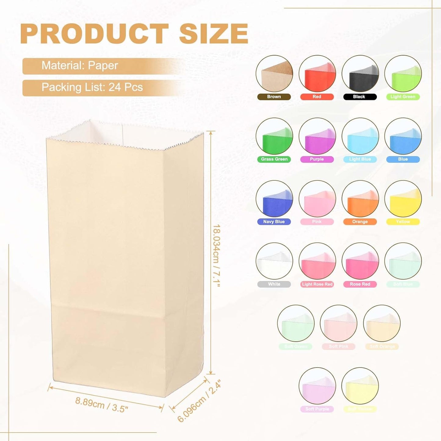 PATIKIL Party Favor Bag, 24 Pcs 3.5x2.4x7.1 Inch Mini Paper Candy Bags Gift Treat Celebration Halloween Goody Birthday Wedding Party with Stickers, Soft Orange