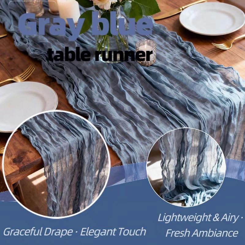 Gray Blue Cheesecloth Table Runner 12 Pack – 35 x 118 Inch Gauze Fabric Boho Table Runners for Wedding Arch, Rustic Bridal Shower, Baby Shower, Party Decorations, Farmhouse Home Decor