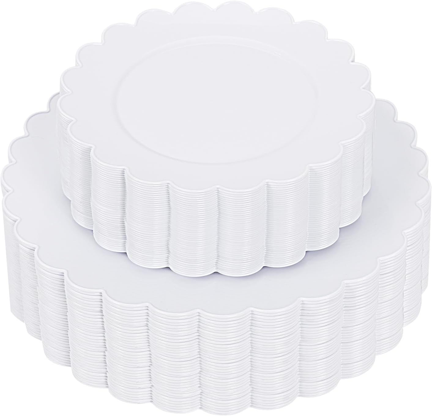 supernal 100pcs White Plastic Plates Disposable For Birthday And Wedding,Plastic Plates For Party Includes 50pcs Dinner and Dessert Plate.Scalloped Plastic Plate,Graduation Decorations 2025 Deals