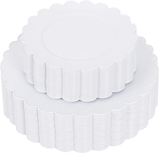 supernal 100pcs White Plastic Plates Disposable For Birthday And Wedding,Plastic Plates For Party Includes 50pcs Dinner and Dessert Plate.Scalloped Plastic Plate,Graduation Decorations 2025 Deals