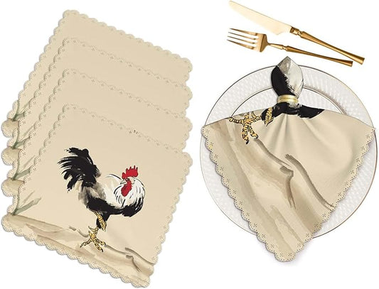 Yibeas Rooster Cloth Napkins Set of 4 Soft Chinese Ink Painting Black Feathers Chicken Male Cock Washable and Reusable Dinner Napkins for Weddings Parties 18 x 18 inch