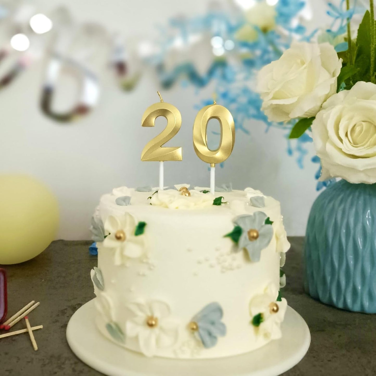 20th Birthday Numeral Candles Number 20 for Cakes Candle Happy Twentieth Birthday 3D Designed Wedding Anniversary Party Cake Topper Decorations (20, Gold)