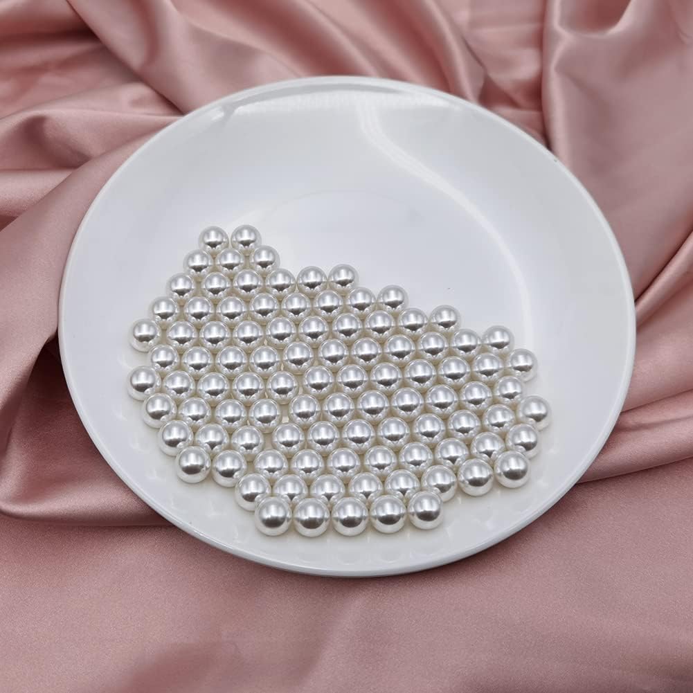 INSPIRELLE 340pcs White Undrilled ABS Art Faux Pearls for Vase Fillers, 12mm No Hole Makeup Beads to Hold Brush Eyeliner, Imitation Round Pearl Beads for Table Scatter Home Wedding Decoration