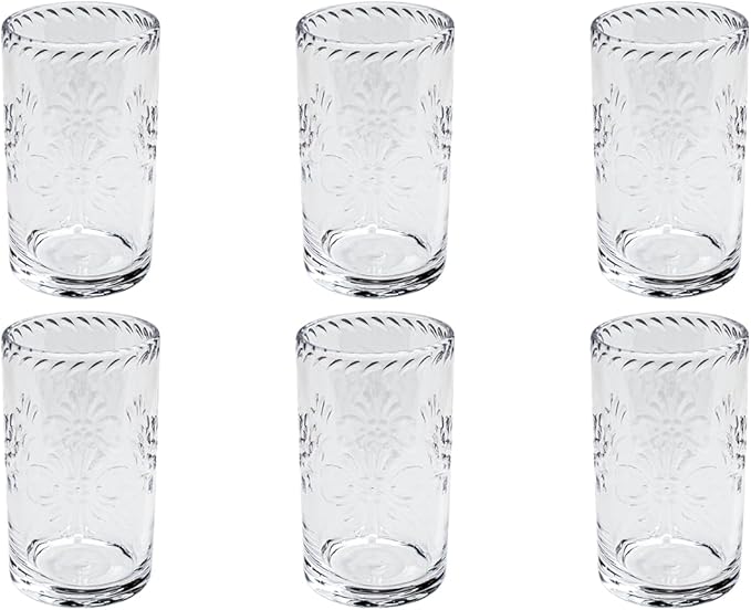 Talavera Premium Acrylic Drinkware Indoor/Outdoor, Tumbler, Clear, 18oz, Set of 6