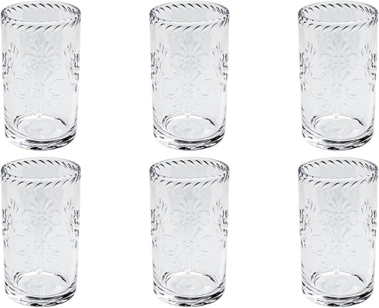 Talavera Premium Acrylic Drinkware Indoor/Outdoor, Tumbler, Clear, 18oz, Set of 6
