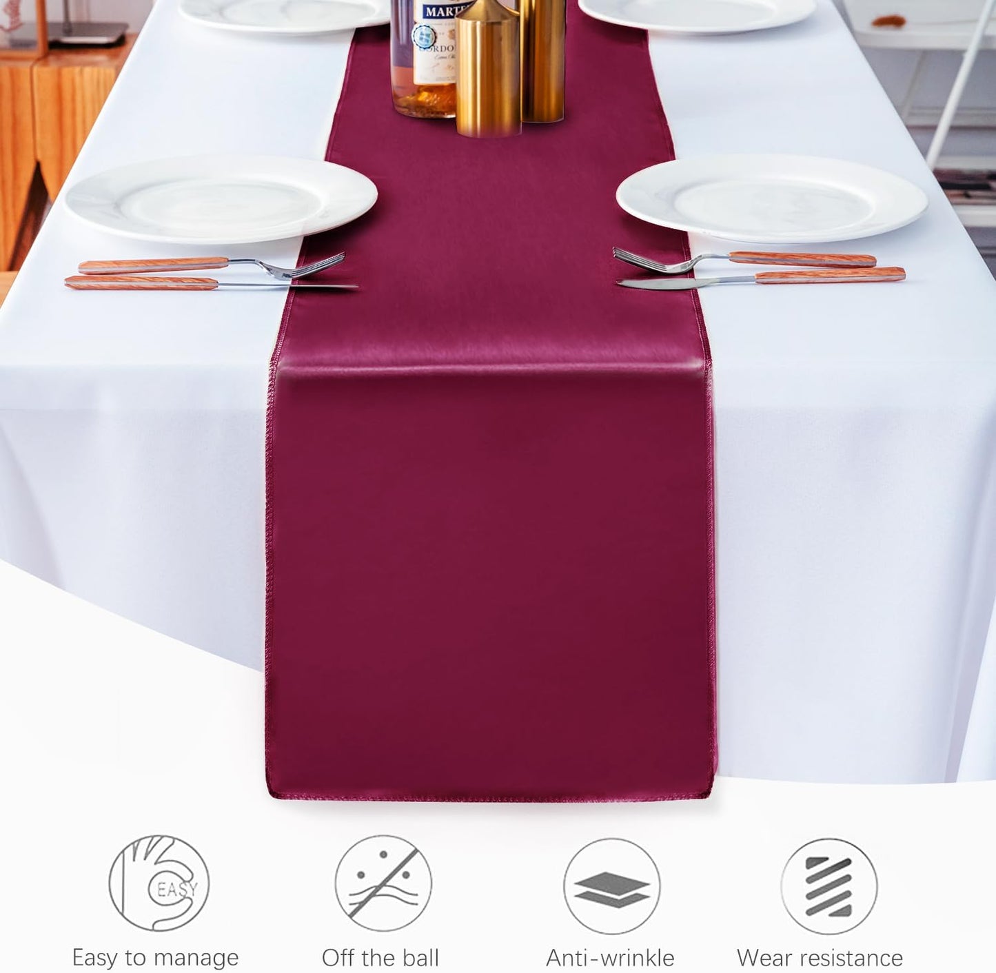 20 Pack Satin Table Runner 12 X 108 Inch Silk Table Runner for Party,Wedding, Birthday, Banquets,Decoration(Burgundy)