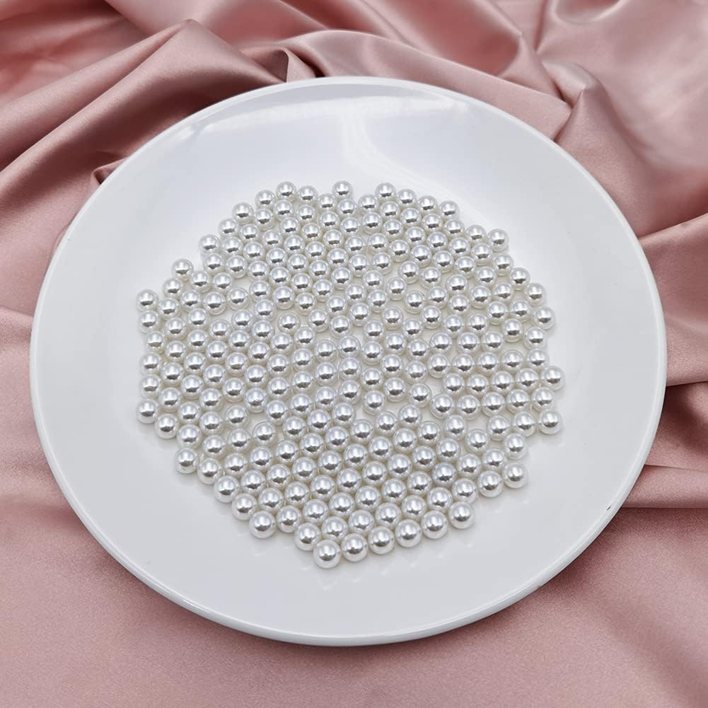 INSPIRELLE 1100pcs White Undrilled ABS Art Faux Pearls for Vase Fillers, 8mm No Hole Makeup Beads to Hold Brush Eyeliner, Imitation Round Pearl Beads for Table Scatter Home Wedding Decoration
