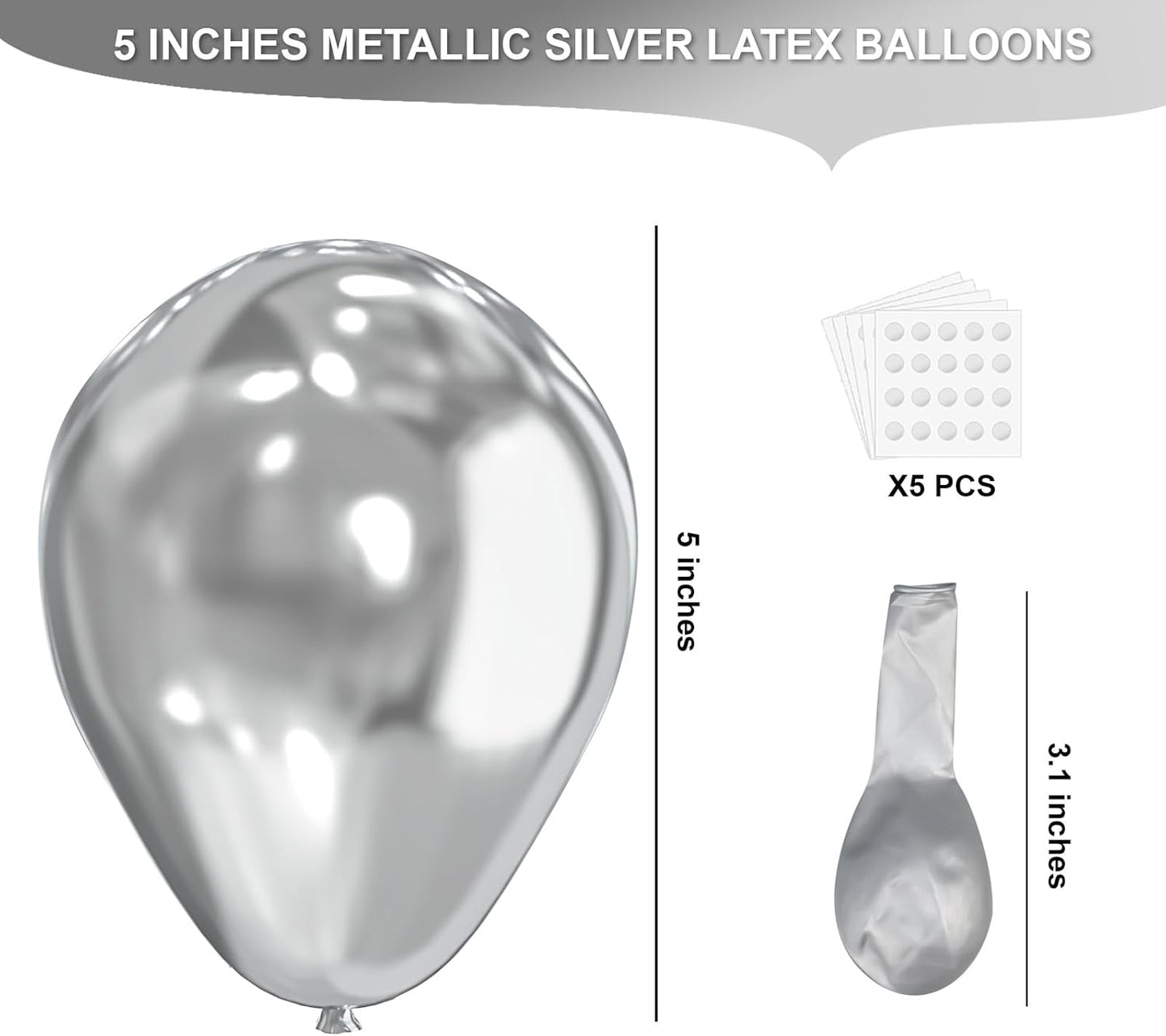 Silver Metallic Chrome Latex Balloons, 150pcs 5 inches Round Helium Silver Balloons for Birthday Baby Shower Wedding Birthday Party Decorations