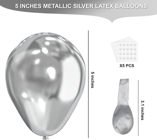 Silver Metallic Chrome Latex Balloons, 150pcs 5 inches Round Helium Silver Balloons for Birthday Baby Shower Wedding Birthday Party Decorations