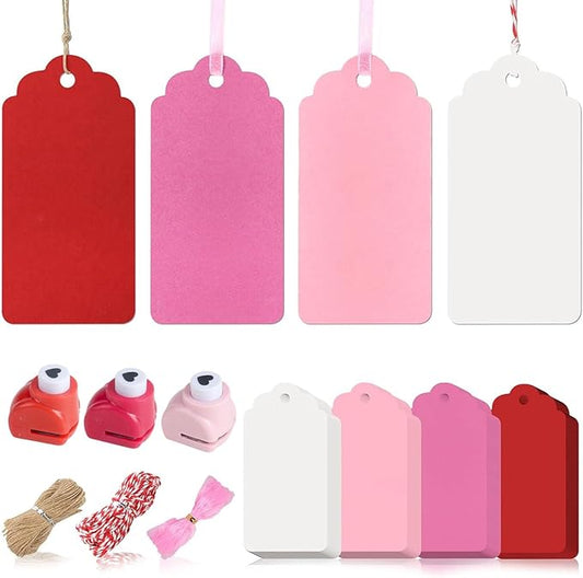 SallyFashion 200PCS Valentines Tags, 2x4 inch Gift Tags with String Attached Heart Hole Punch for Gifts Arts and Crafts Valentines Wedding Birthday