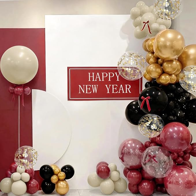 Burgundy Black White Gold Balloon Garland Arch Kit, 167Pcs Latex Maroon Balloons Different Sizes 18 12 10 5 inch for Birthday Graduation Wedding Anniversary Party Decoration