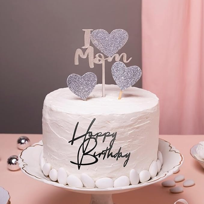 6 Pcs Happy Birthday Cake Topper Side Mirror Acrylic Sign Decorations Black Inserts Decor Supplies Cupcake Toppers for Party Dessert