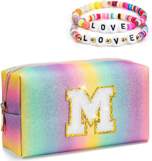 Kindergarten Graduation Gifts, Preppy Makeup Toiletry Bag for Girls Kids, Personalized Gifts for 4 5 6 7 8 9 10 11 12 13 Year Old, Letter Pouch for Overnight, Cute Stuff (Large)