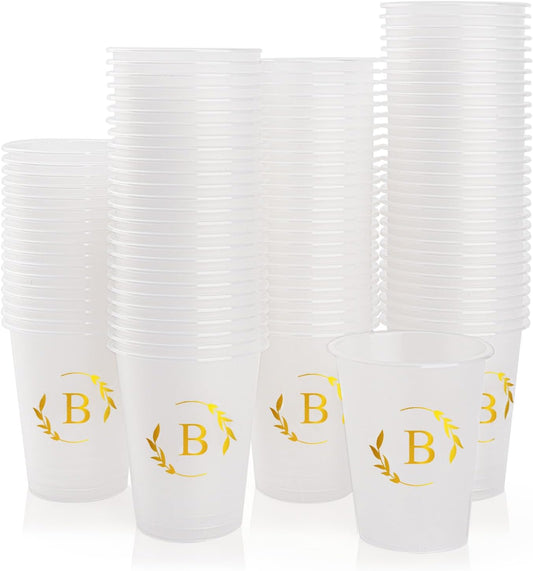 100 Monogrammed Cups Disposable Initial Plastic Cup 12 oz Wedding Personalized Cup for Wedding Reception Baby Shower Birthday Party(Letter B)