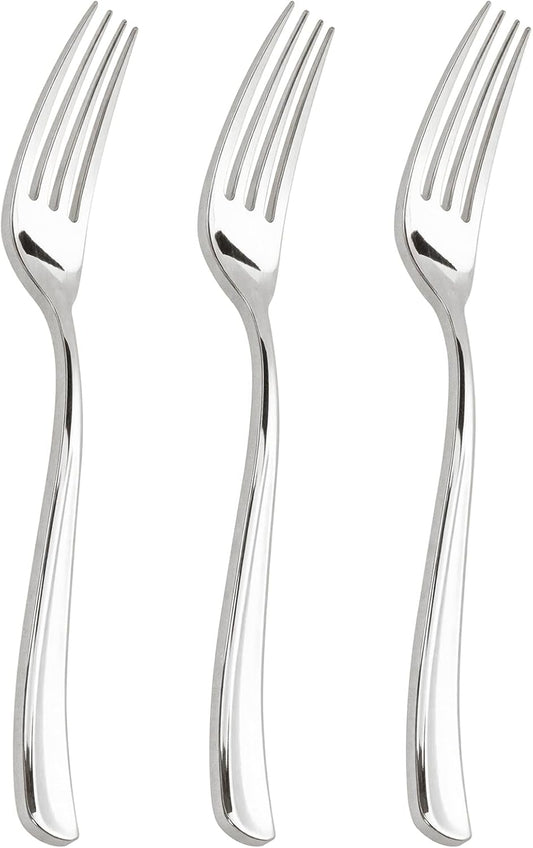 WDF 300PCS Silver Plastic Forks - Heavy Duty Plastic Forks Disposable - Sturdy&Durable Plastic Silverware Bulk for Wedding/Christmas Party/Daily Using