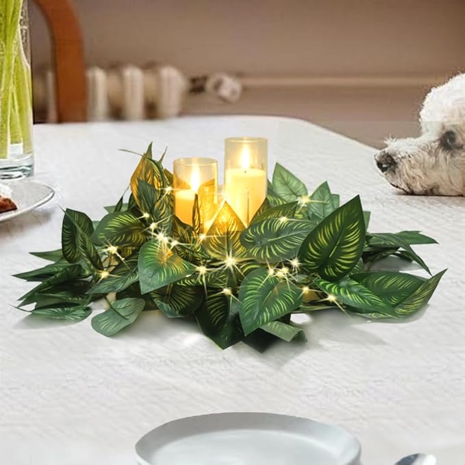 6.56FT Green Vines Garland with Lights 96 LED Battery Operated with Timer Faux Photos Vines Twig with Lights Spring Garlands Decortions for Mantel Fireplace Table Wall Patio Wedding Holiday Home Decor
