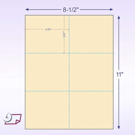 Laser Printer Blank Cards - 6 up per Page, Perforated, for School, Wedding & Inventory Tags, Trip Tickets (Manila, 300 Cards)
