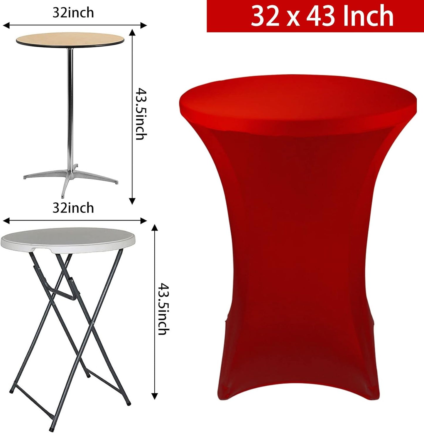 6 Pack Cocktail Spandex Tablecloth 32"x43" Red Stretch Square Corners Cocktail Table Cover Fitted High Top Round Table for Bar Wedding Birthday Party Banquet