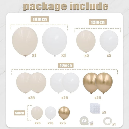 White Sand Gold Balloon Garland Arch Kit, 162PCS Neutral White Sand Chrome Gold and White Balloons for Baptism First Communion Boho Wedding Baby Shower Birthday Party Decorations