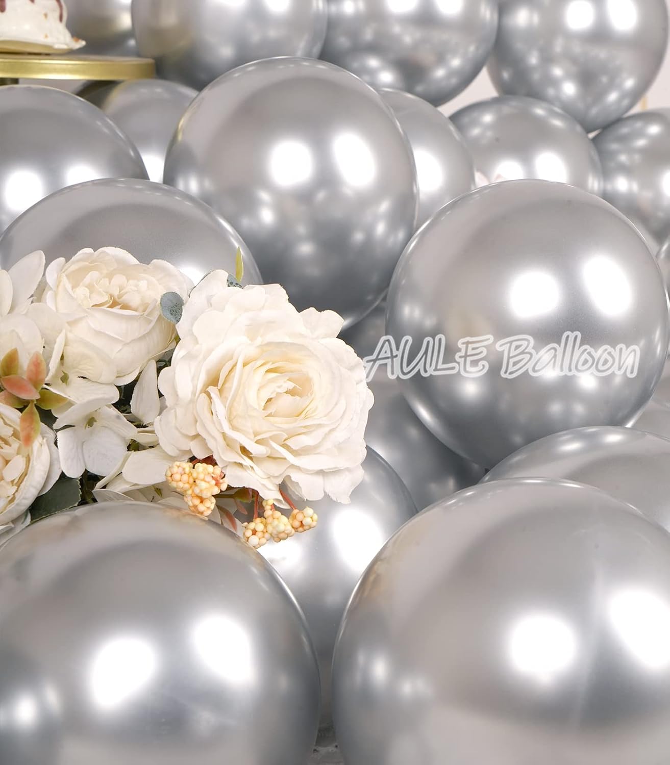 AULE Metallic Silver Balloons 5 inch 50 Pcs Silver Latex Balloons Chrome Helium Shiny Thicken Balloon Perfect Party Decoration for Wedding Birthday Baby Shower Graduation Christmas Carnival