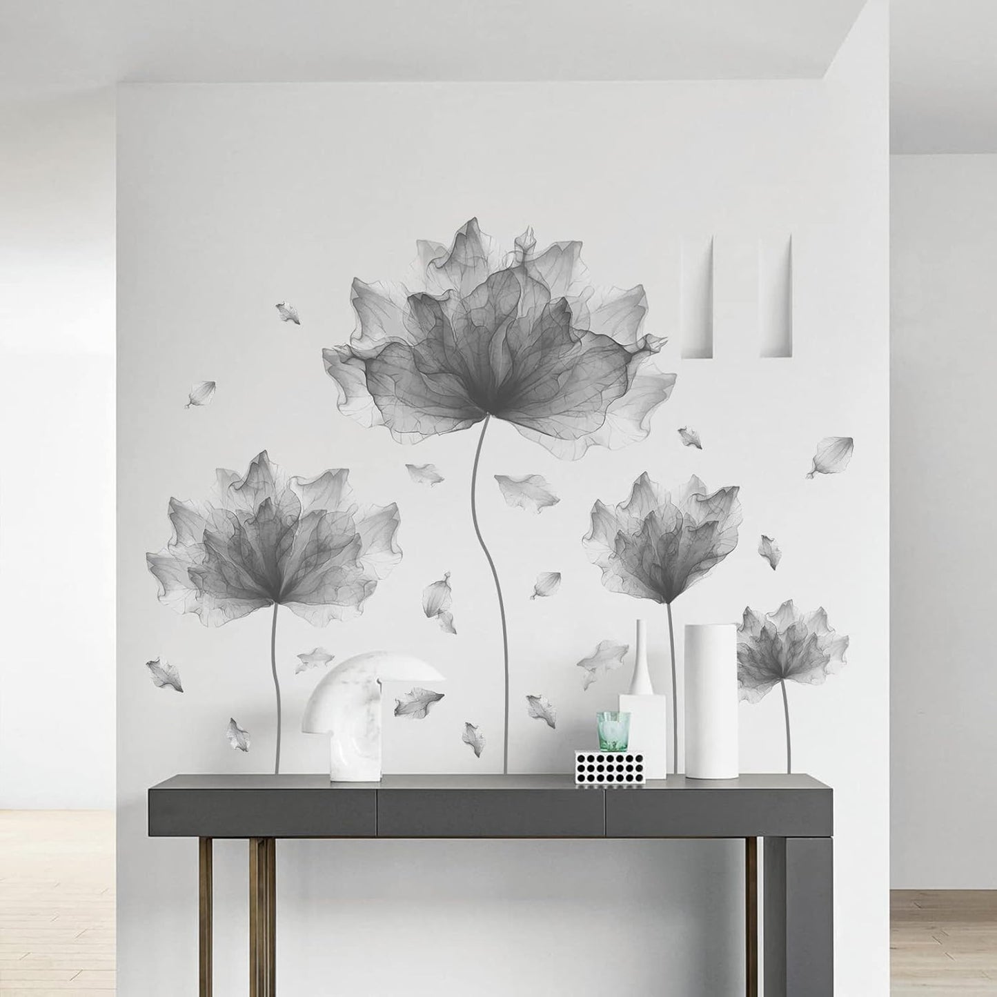 59.1'' x 49.6'' Huge Flower Petal Wall Decals Living Room Floral Wall Stickers Removable Peel and Stick Waterproof Wall Art Decor Stickers for Bedroom Bathroom Office (Gray)
