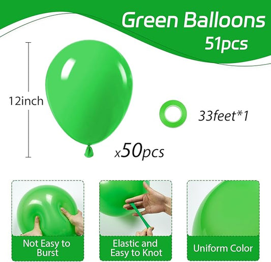 Green Balloons 12 inch, Green Latex Balloons 50pcs Party Balloons for Birthday Christmas Baby Shower Jungle Football Tropical Safari Party Decorations