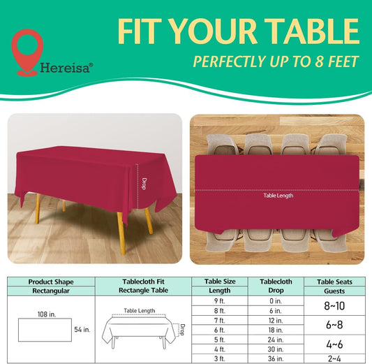 Disposable Red Plastic Tablecloth 54x108 Inch, 10-Count Waterproof Rectangle Table Cover for Events, Catering