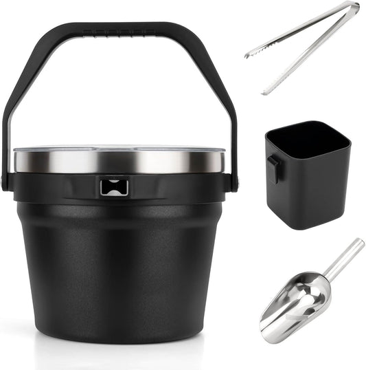 7.5L Insulated Ice Bucket with Lid, Scoop & Tongs, Large Stainless Steel Double-Wall Beverage Cooler, Holds 6 Beer Bottles or 3 Wine Bottles, Great for Parties, BBQ, Bar, Outdoor Events/256oz