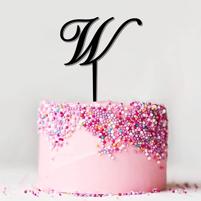 Last Name W Cake Toppers Personalized Initial W Black Acrylic Birthday Cake Toppers Bride And Groom Letters W Boho Engagement Cake Supplies Gifts for Birthday Party Wedding