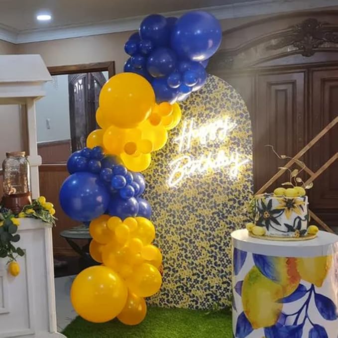 Blue and Yellow Balloon Arch Kit-134pcs Royal Blue and Lemon Yellow Balloons Garland for Boy One Oh Baby Shower Bridal Shower Gender Reveal Graduation Birthday Party Decorations.