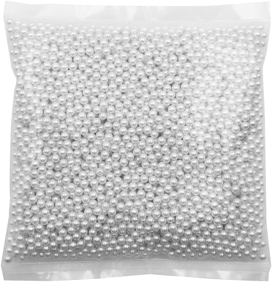 INSPIRELLE 5mm White Polished ABS Undrilled Art Faux Pearls for Vase Fillers, 3800pcs No Hole Imitation Round Pearl Beads for Home Decoration