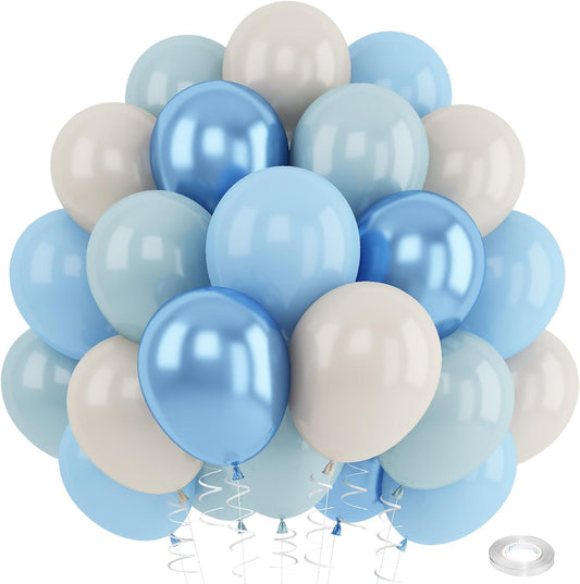 Blue White Sand Balloons Dusty Slate Fog Pastel Metallic Blue Beige Balloon 12INCH Helium Latex Balloon for Arch Kids Birthday Party Decorations Baby Boy Shower Christening Bridal Wedding Decor